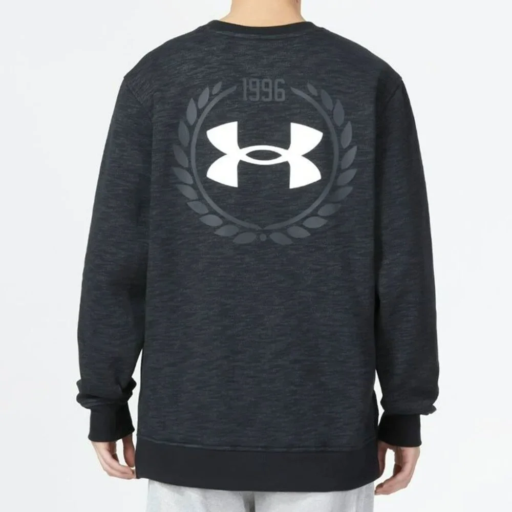 Under Armour Mens M Essential Fleece Heritage Crew Sweatshirt Grey Black 1996 UA